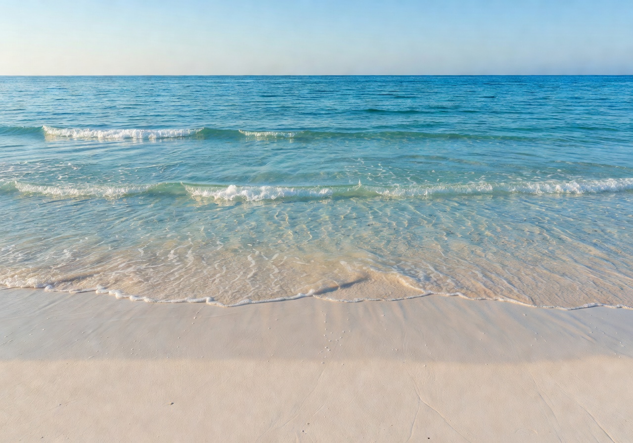 Beach with gentle waves and clear blue water